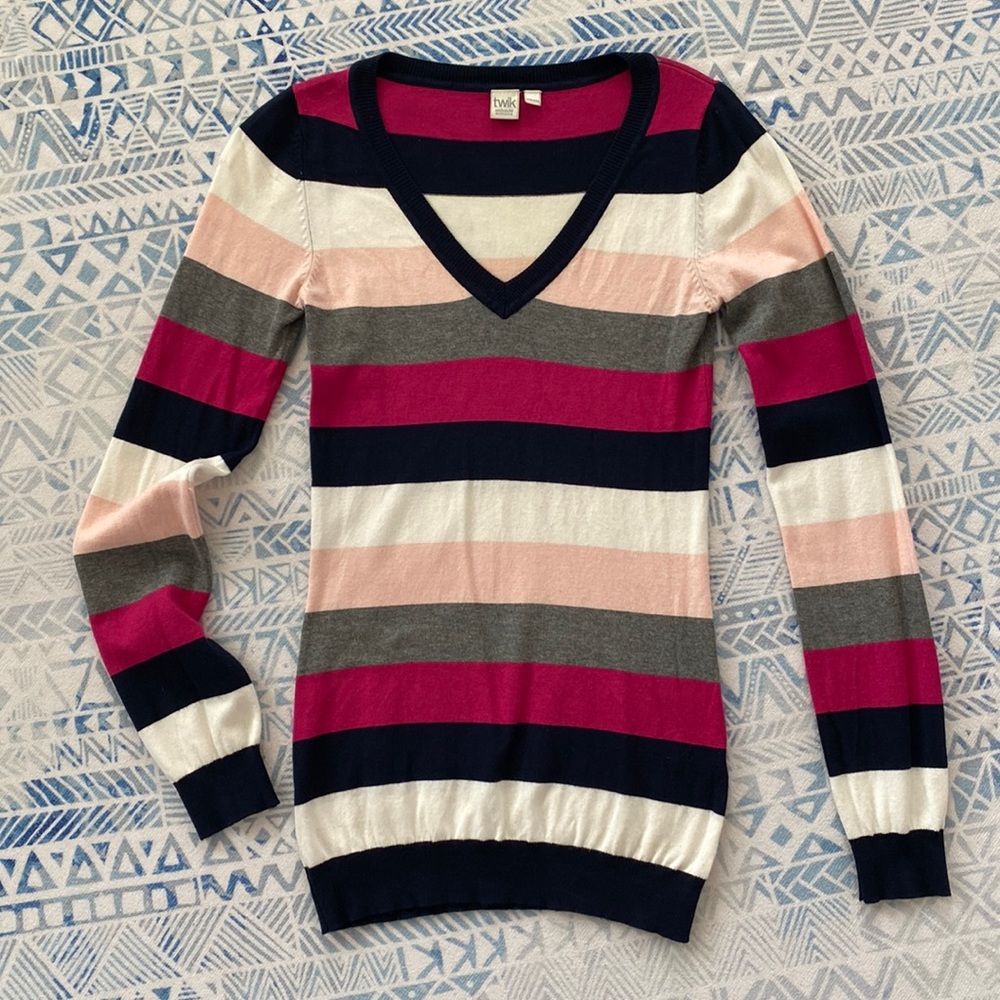 Simons Striped Fitted Tunic Sweater